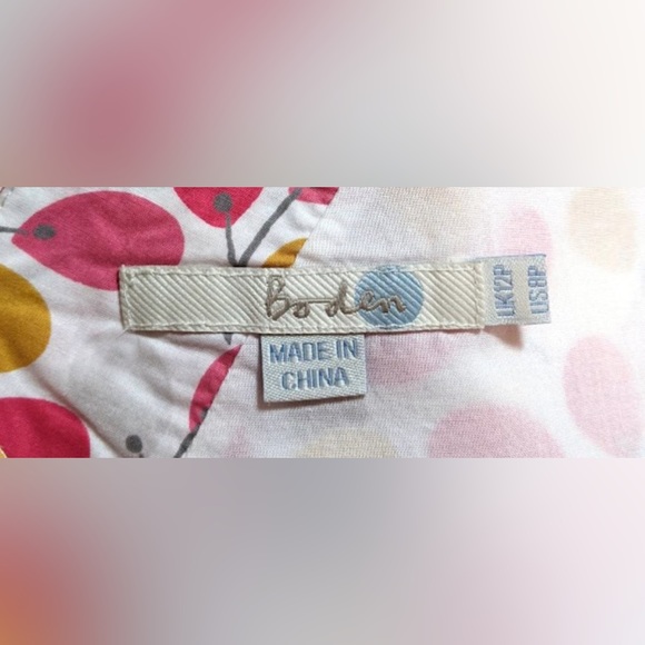 Boden Cotton Capped Sleeve Regatta Spring Pattern Dress w Pleated Detailing - Picture 9 of 9